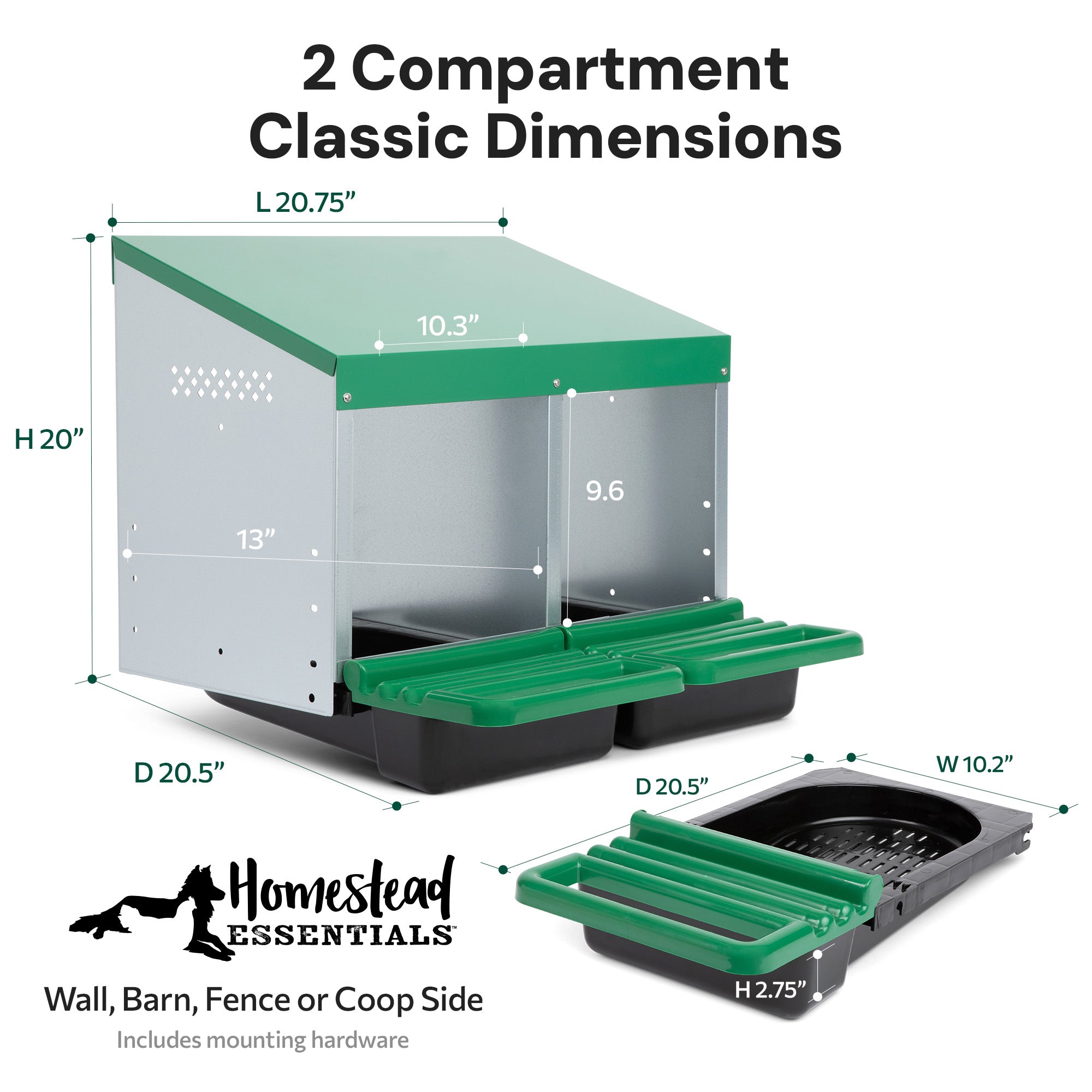 2 Compartment Roll Away/ Roll Out Chicken Nesting Box with Classic Trays/Lids
