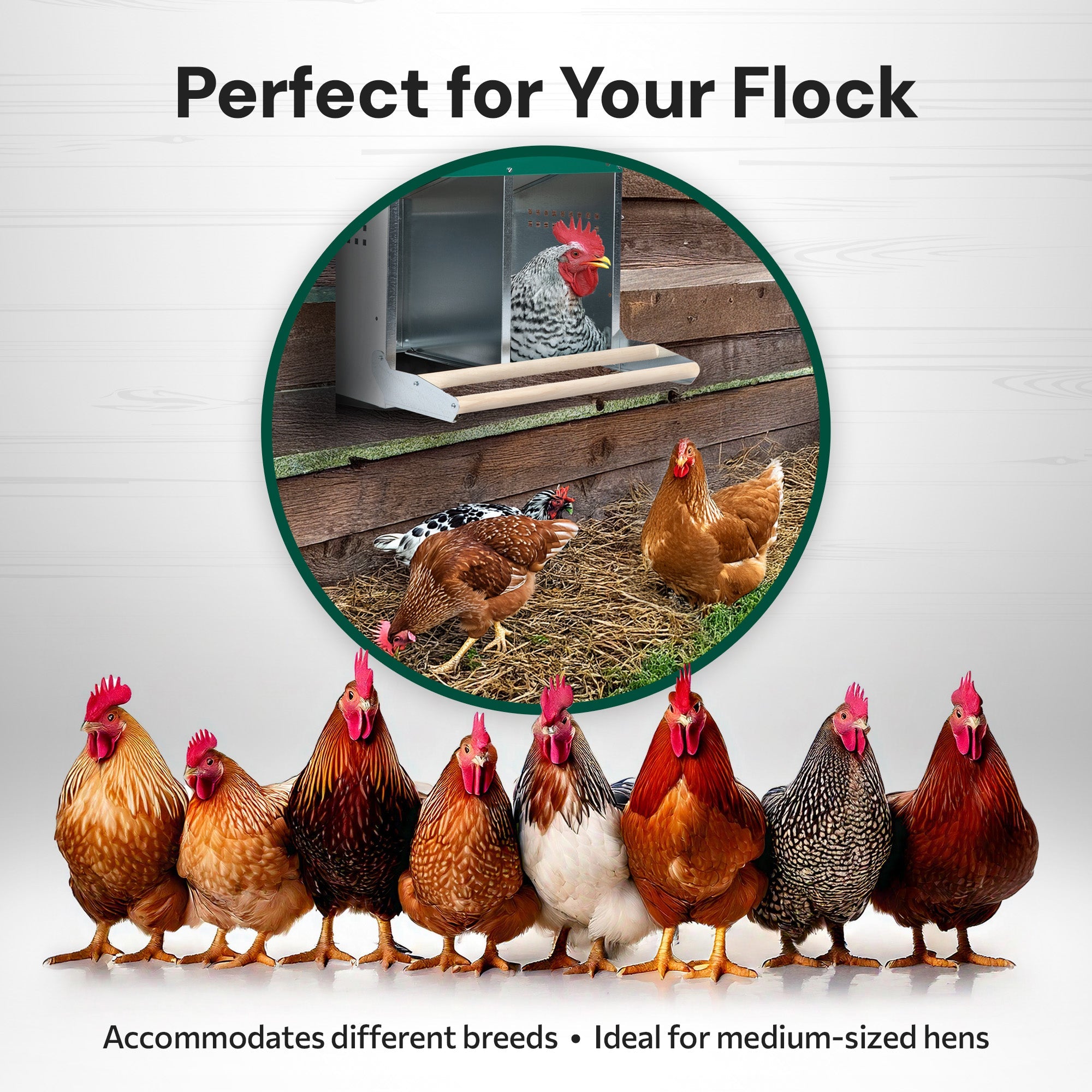 2 Compartment Reverse Roll Away/ Roll Out Chicken Nesting Box with Compact Trays/Lids & Wood Perches