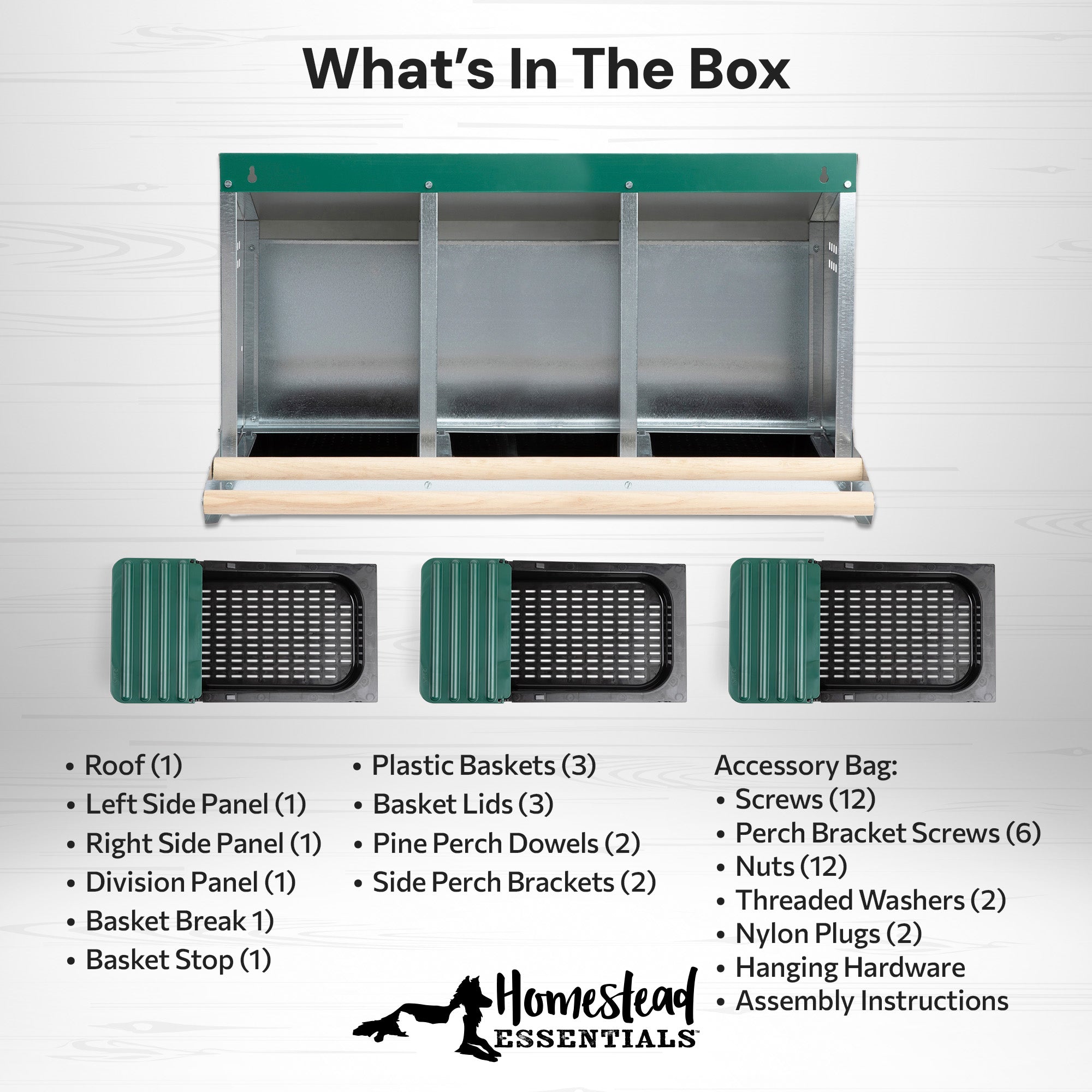 3 Compartment Reverse Roll Away/ Roll Out Chicken Nesting Box with Compact Trays/Lids & Wood Perches