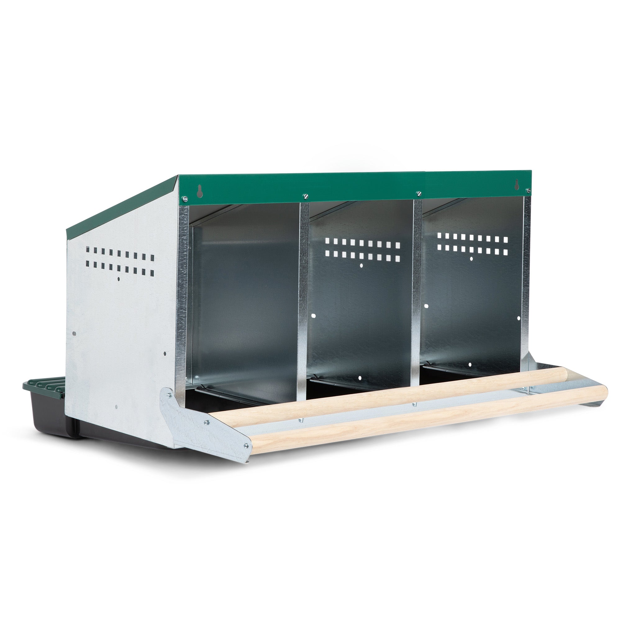 2 Compartment Reverse Roll Away/ Roll Out Chicken Nesting Box with Compact Trays/Lids & Wood Perches