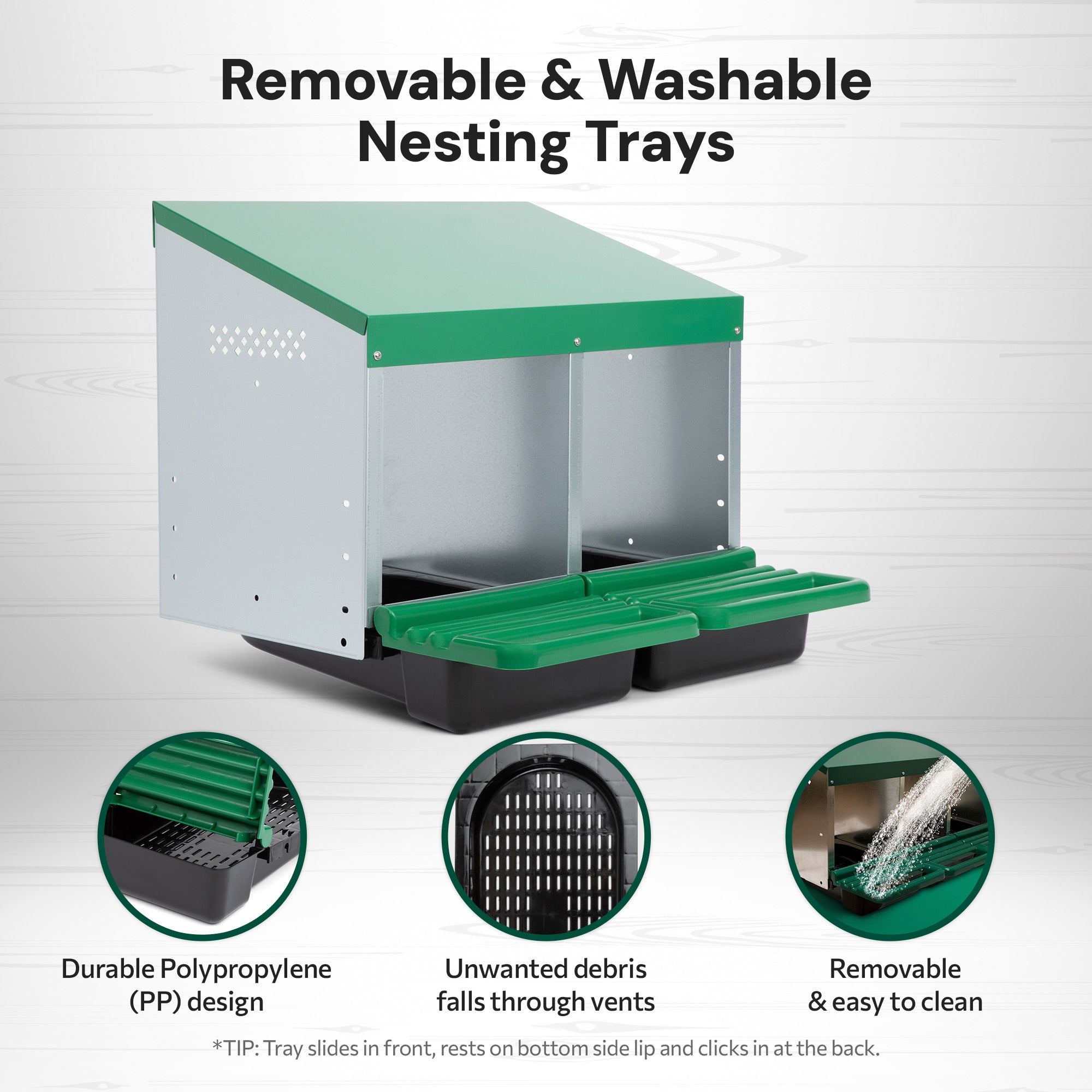 2 Compartment Roll Away/ Roll Out Chicken Nesting Box with Classic Trays/Lids