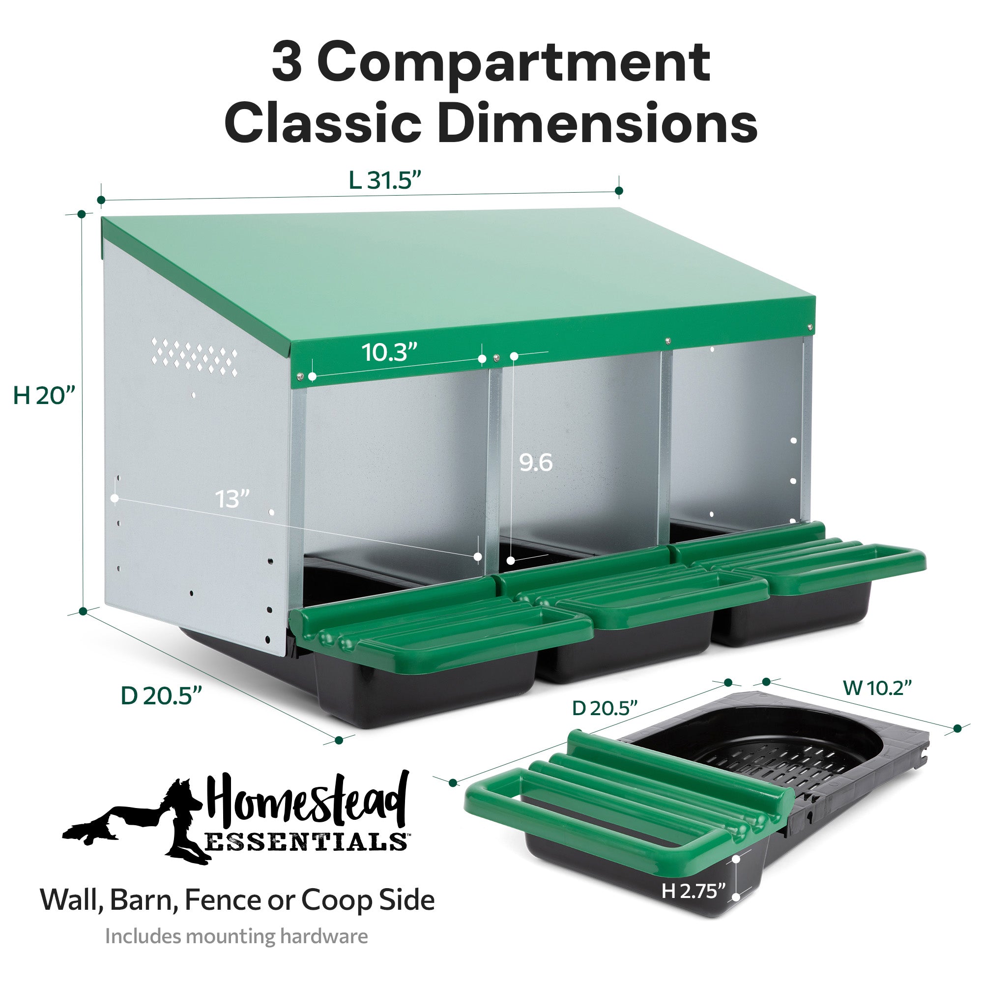 3 Compartment Roll Away/ Roll Out Chicken Nesting Box with Classic Trays/Lids
