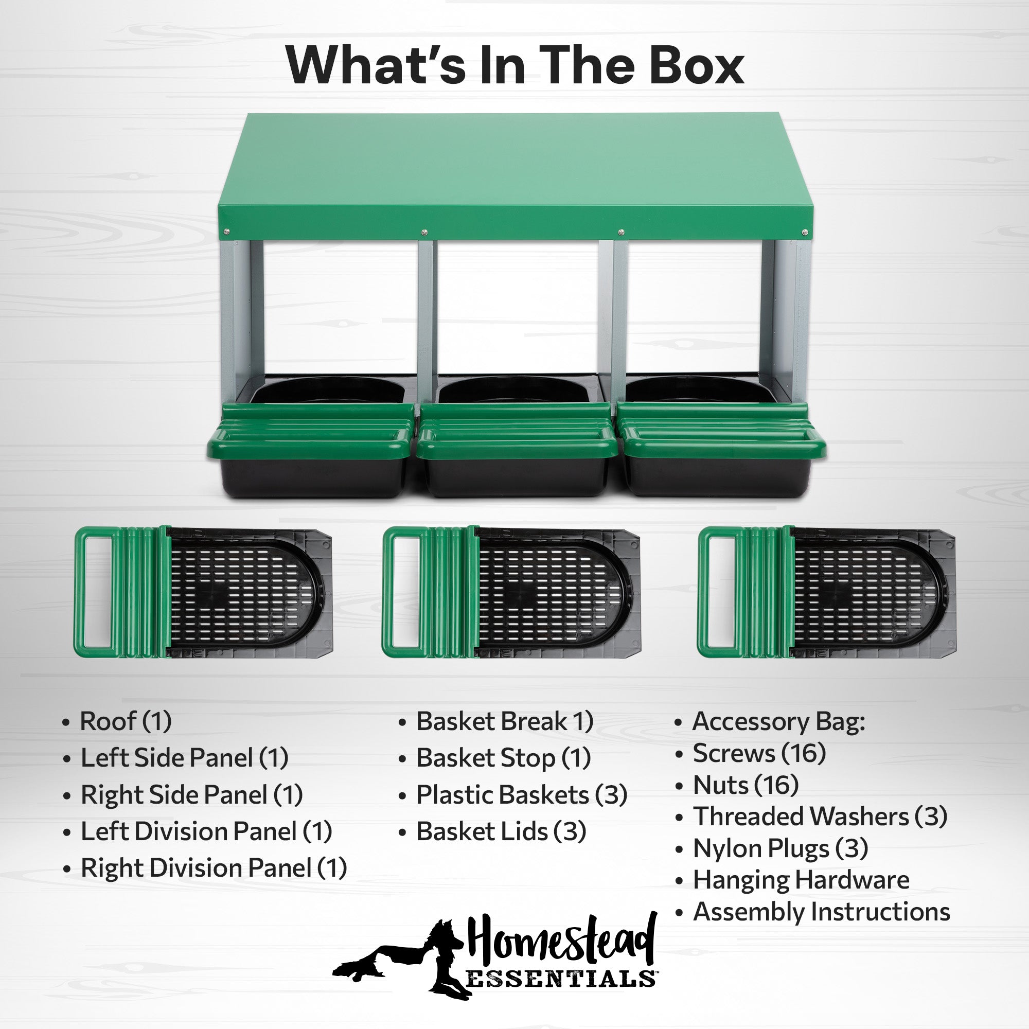 3 Compartment Roll Away/ Roll Out Chicken Nesting Box with Classic Trays/Lids