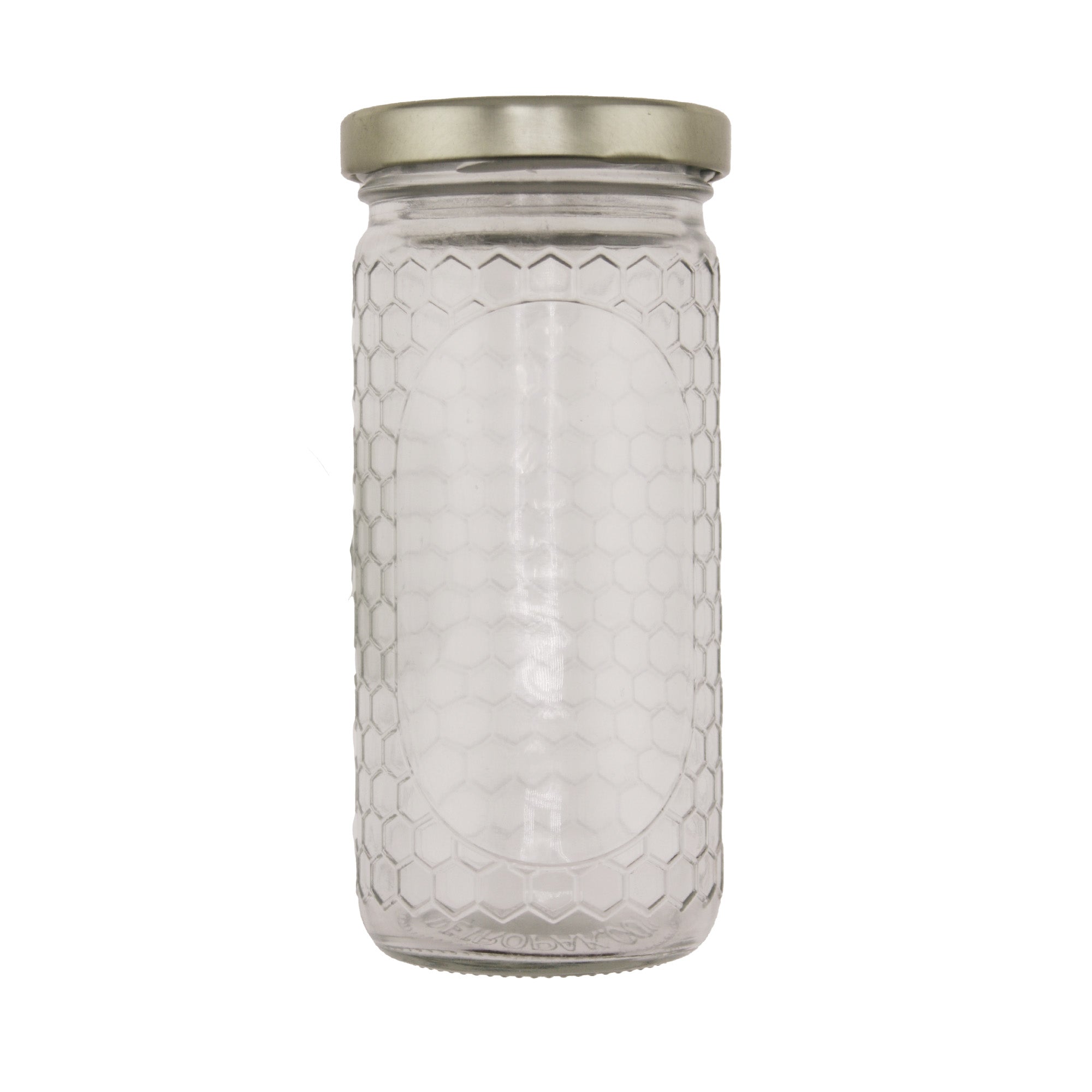 Clear Glass Honeycomb Emboss Cylinder Jar with Lid 8 fl oz (12 Pack)