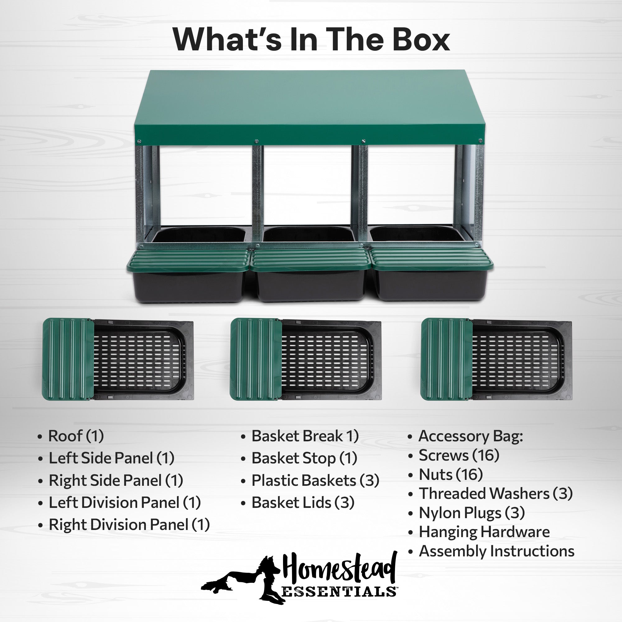 3 Compartment Roll Away/ Roll Out Chicken Nesting Box with Compact Trays/Lids