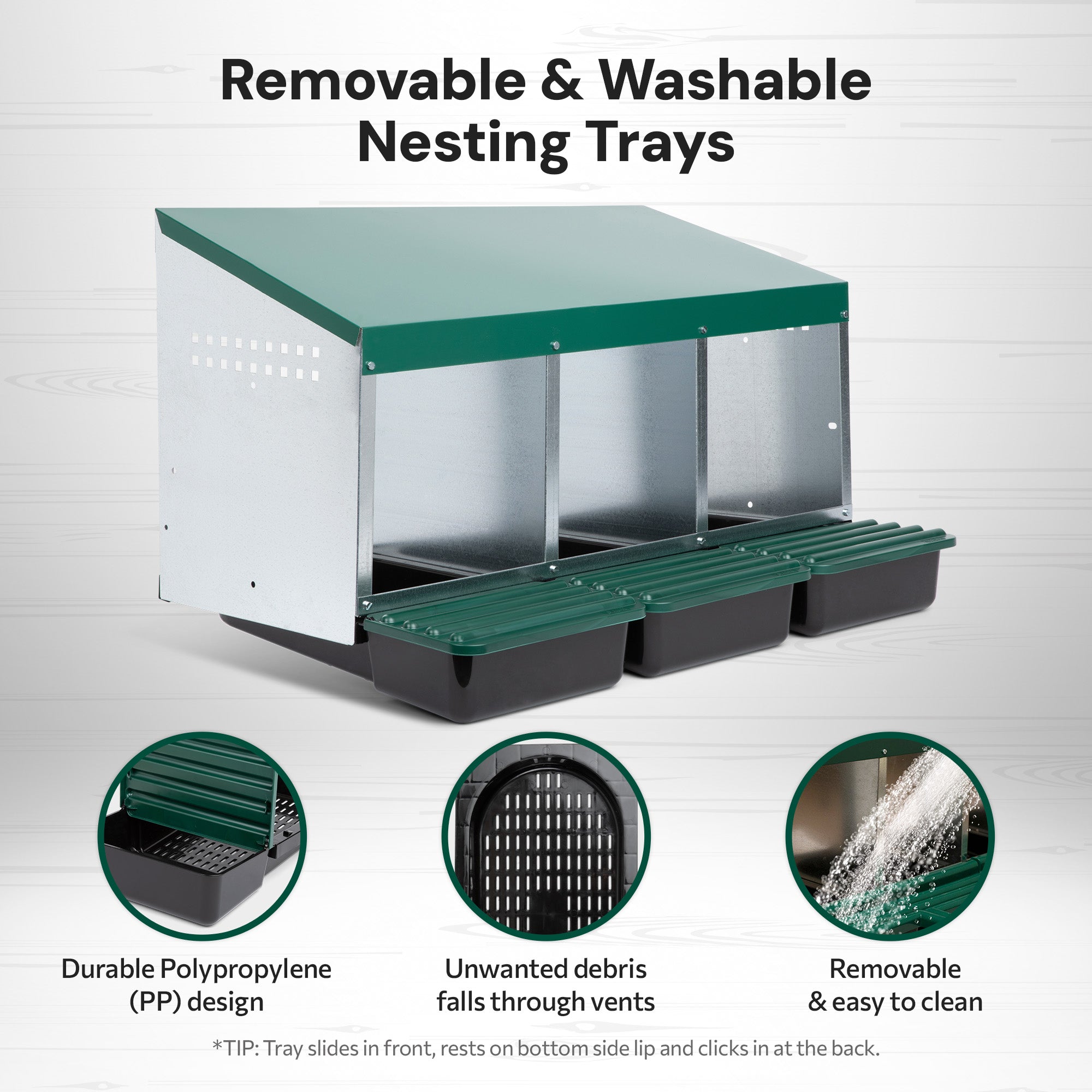 3 Compartment Roll Away/ Roll Out Chicken Nesting Box with Compact Trays/Lids