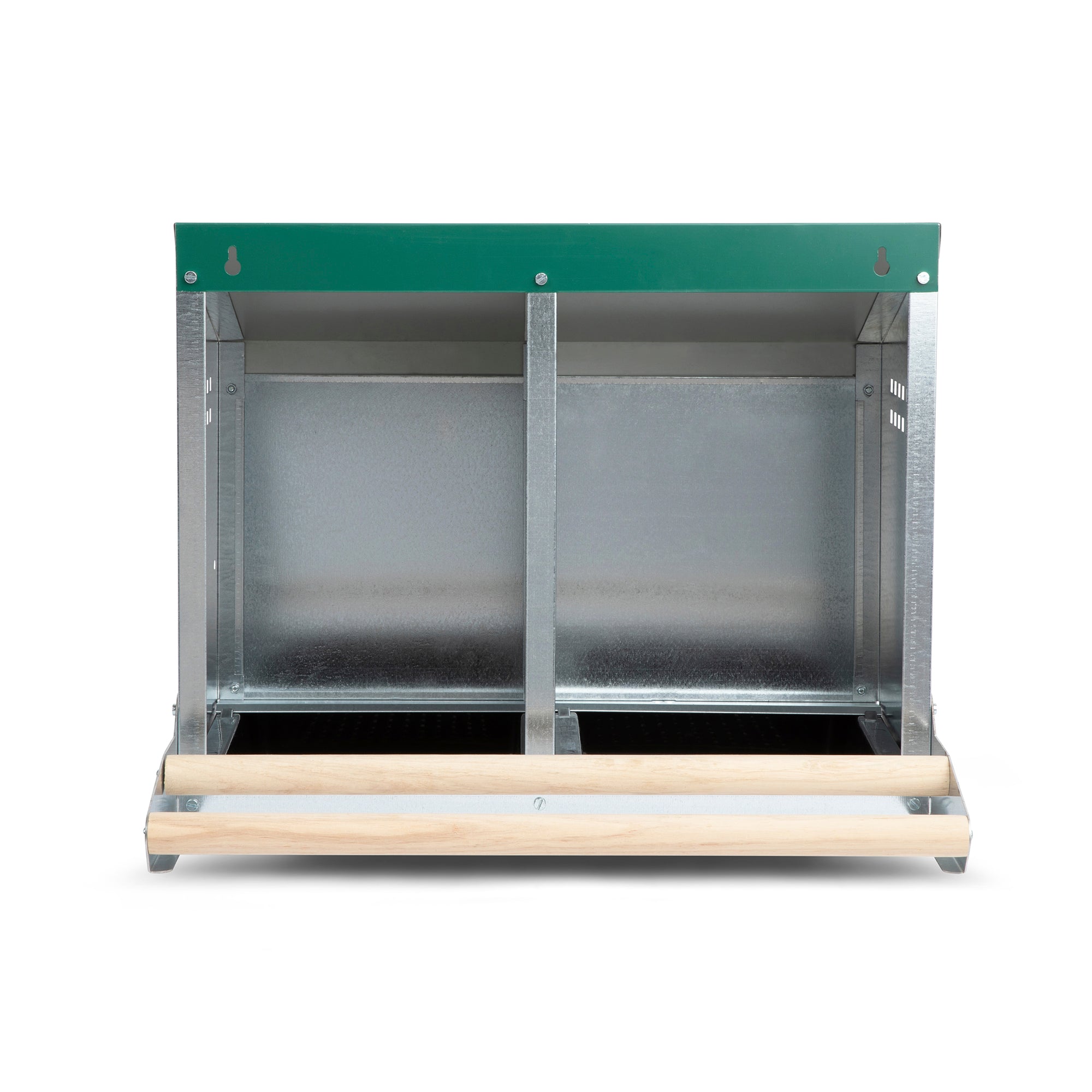 2 Compartment Reverse Roll Away/ Roll Out Chicken Nesting Box with Compact Trays/Lids & Wood Perches