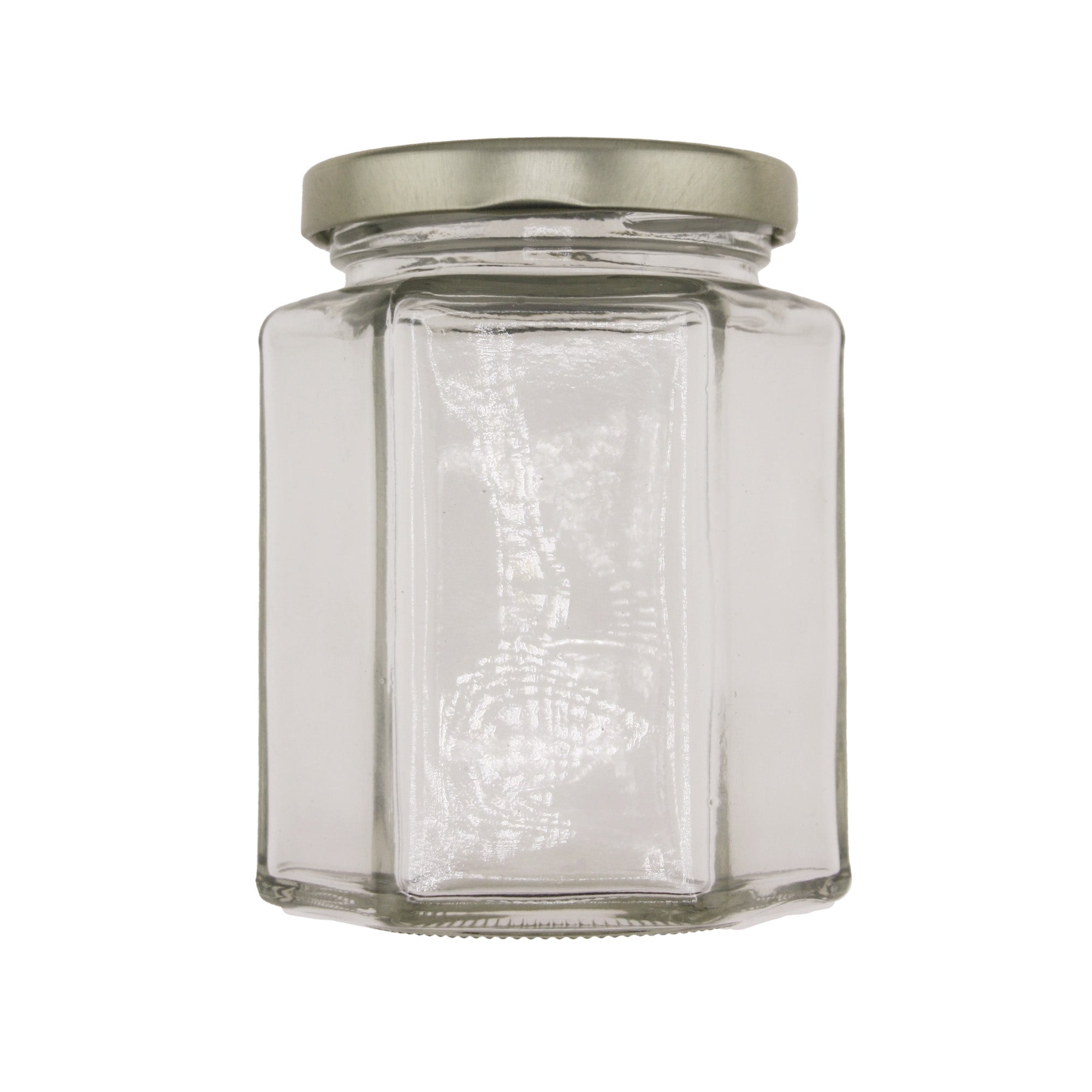 Clear Glass Hexagon (Hex) Jar with Lid 9 fl oz (12 Pack)