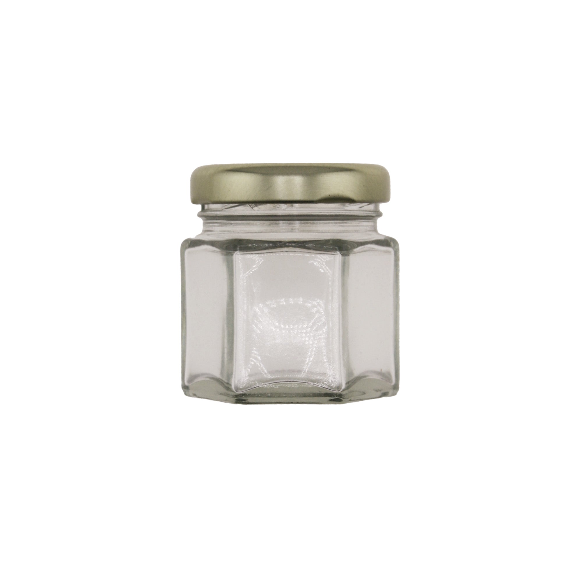 Clear Glass Hexagon (Hex) Jar with Lid 1.5 fl oz (24 Pack)